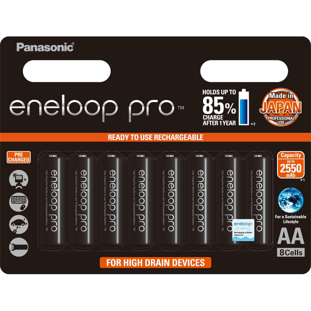 Panasonic AA Eneloop PRO Rechargeable Battteries 8PK (BK-3HCCE/8BT)