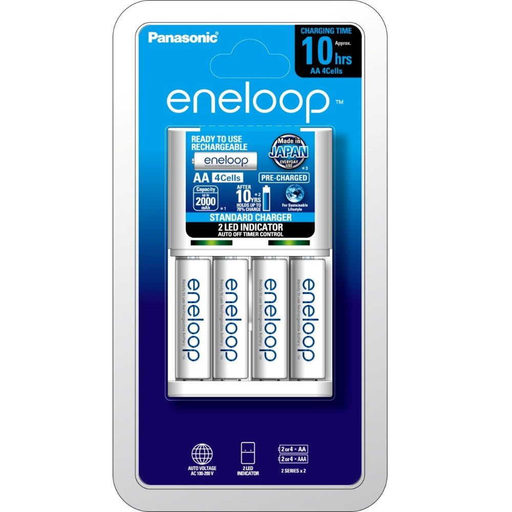 Panasonic AA & AAA eneloop Overnight Basic Battery Charger with 4 x AA batteries (K-KJ51MCC4TA)