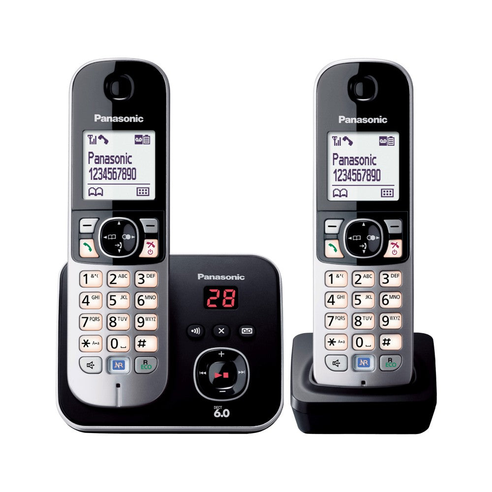 Panasonic Cordless Phone - Twin Pack - Equalizer and Noise Reduction, Works in Blackout (KX-TG6822ALB)