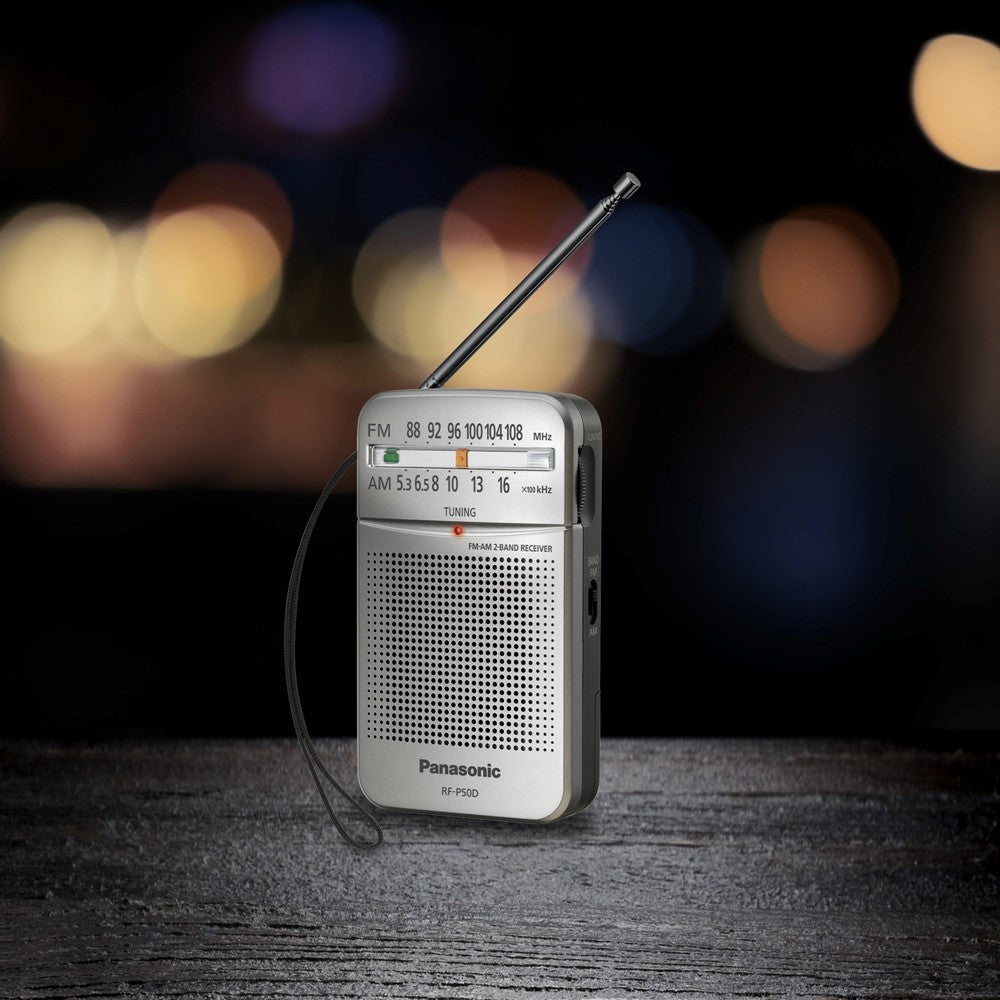 Panasonic AM/FM Portable Transistor Radio, With Earphones (RF-P50DGC-S)